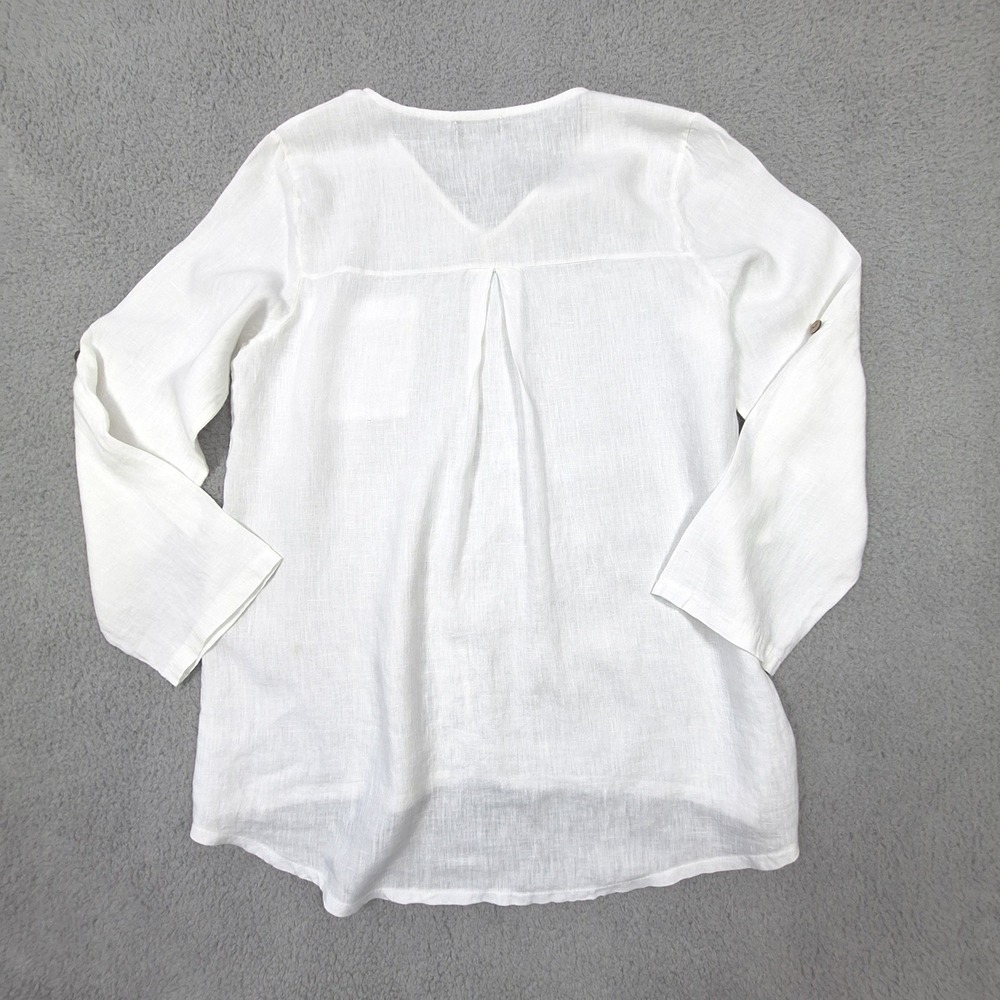 Terzo Millennio Tunic Womens Medium White 100% Linen Made in Italy Boho Top - Picture 2 of 6